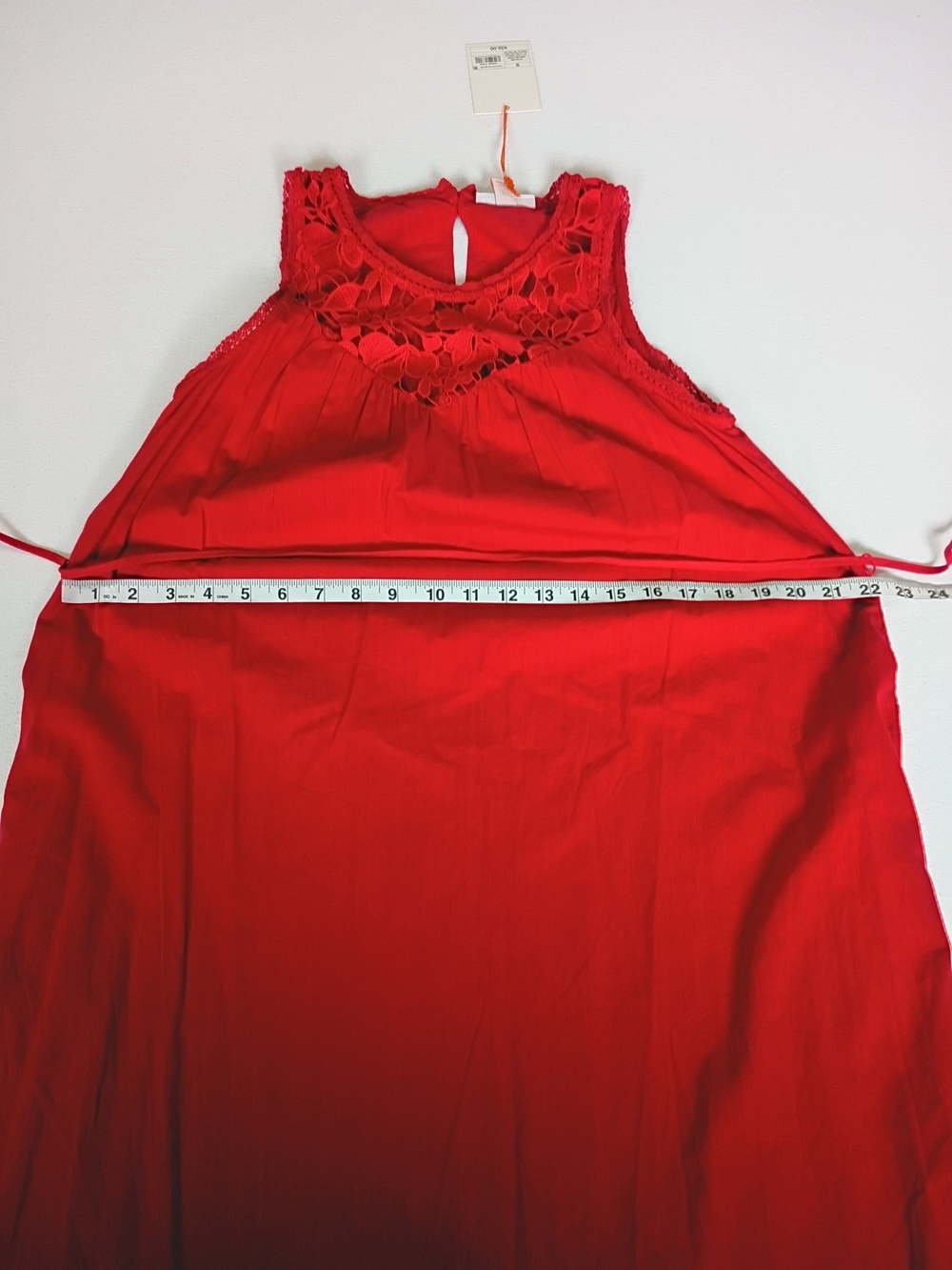 Knox Rose NWT Red Sleeveless Midi Dress Crochet Lace Yoke Tie Waist Small - Picture 9 of 13